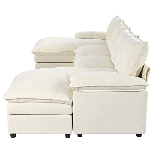 U-Shaped Chenille Sectional Sofa with Adjustable Armrest Pillows -