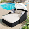 79.9' Outdoor Sunbed with Adjustable Canopy, Double lounge, PE Rattan