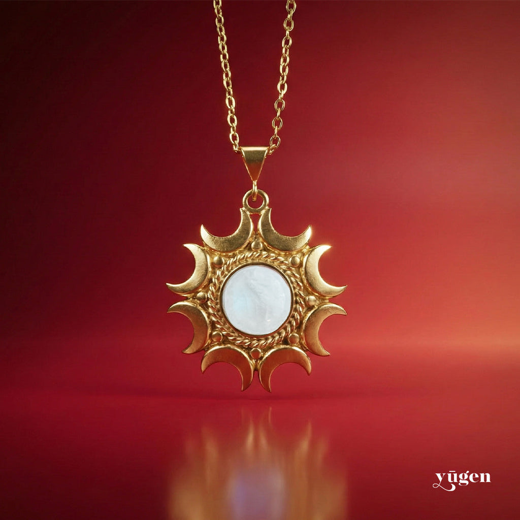 Lunar Witch Necklace - Rainbow Moonstone Pendant