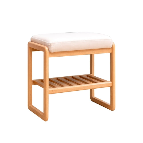 Natural Solid Wood Shoe Bench, Beech Wood Storage Rack Organizer with