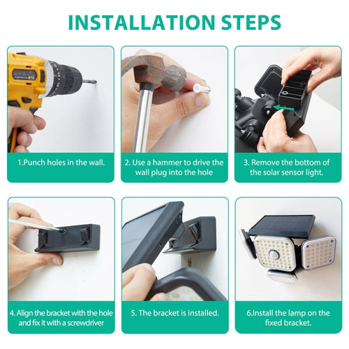 Solar Lights Outdoors 144 LED with Remote 4 Heads 270° Wide Range