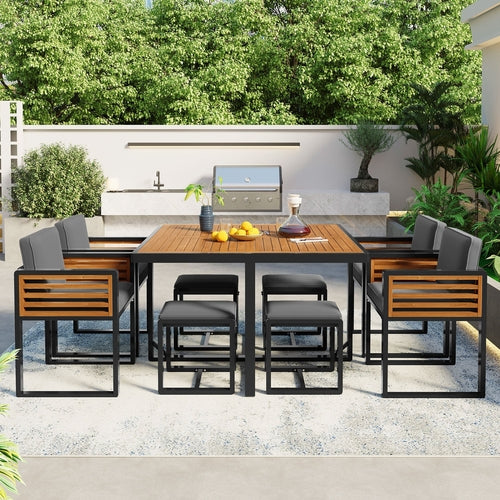9-Pieces Acacia Wood Patio Dining Set, Space Saving Outdoor Patio Set,