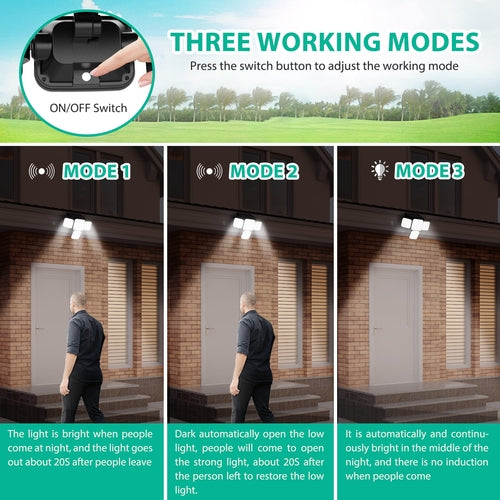 Solar Lights Outdoors 144 LED with Remote 4 Heads 270° Wide Range