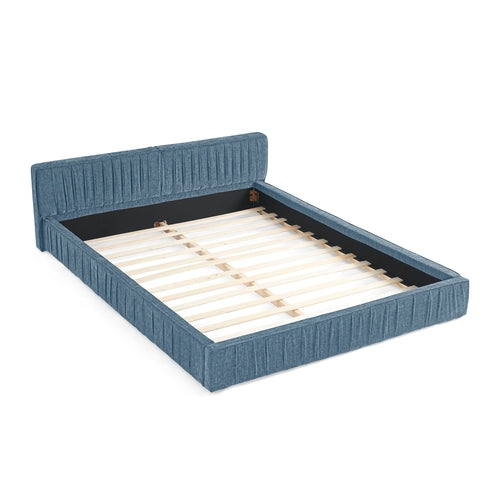 Modern Queen Size Upholstered Bed Frame with Pleated Chenille Fabric