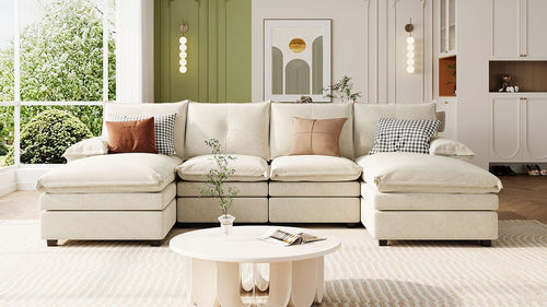 U-Shaped Chenille Sectional Sofa with Adjustable Armrest Pillows -