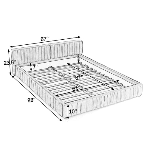 Modern Queen Size Upholstered Bed Frame with Chenille Fabric and