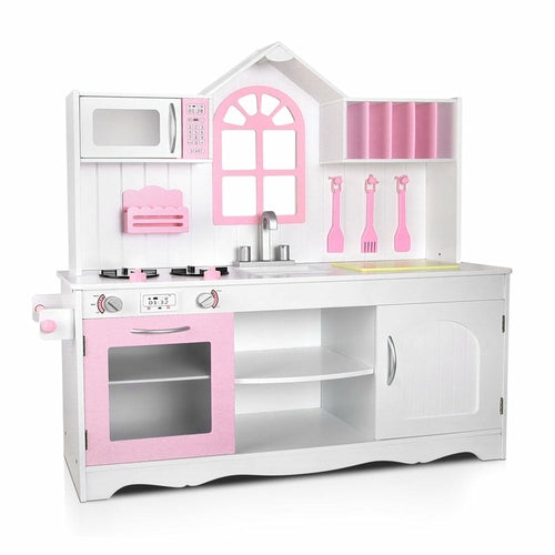Keezi Kids Kitchen Play Set Wooden Pretend Toys Cooking Children