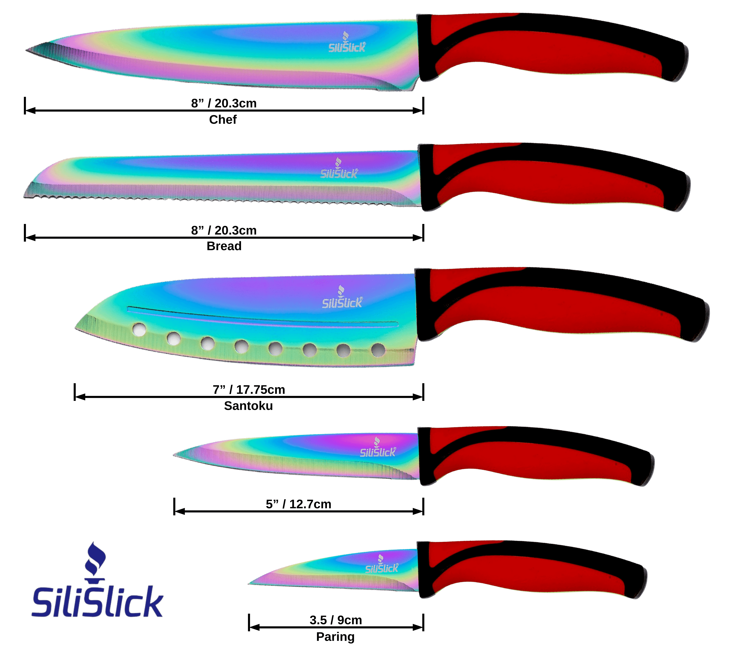 Kitchen Knife Set Kit | Red Handle & Black Magnetic Rack