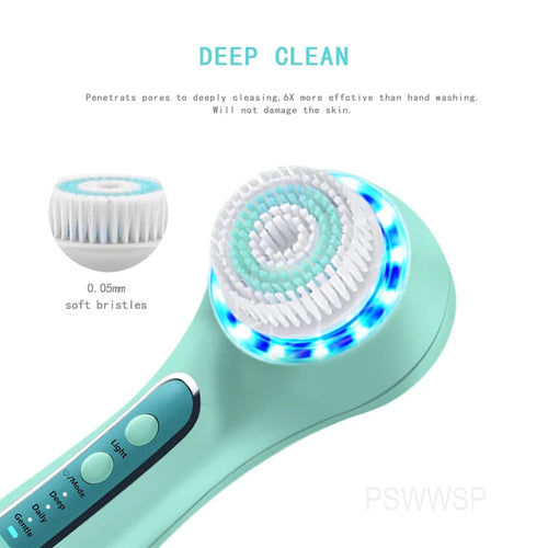 Electric Facial Cleansing Brush LED Face Cleanser Brush IPX7