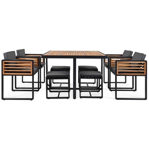 9-Pieces Acacia Wood Patio Dining Set, Space Saving Outdoor Patio Set,