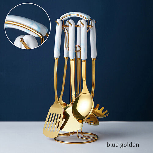 Ceramic Golden 7 Piece Stainless Steel Kitchen Utensils Set