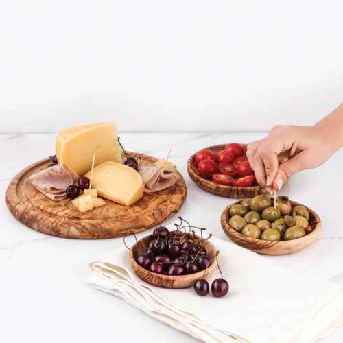 Handcrafted Tunisian Olive Wood Set of 3 Round Dipping Dishes