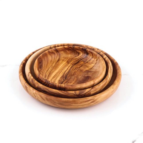 Handcrafted Tunisian Olive Wood Set of 3 Round Dipping Dishes