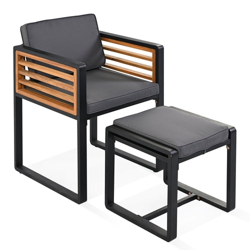 9-Pieces Acacia Wood Patio Dining Set, Space Saving Outdoor Patio Set,