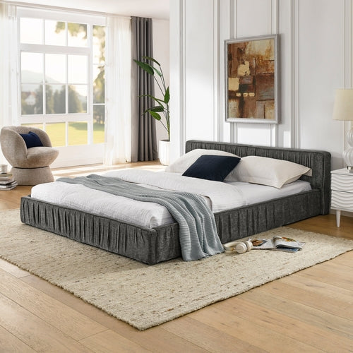 Modern Queen Size Upholstered Bed Frame with Chenille Fabric and