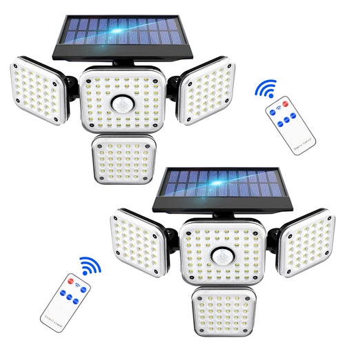 Solar Lights Outdoors 144 LED with Remote 4 Heads 270° Wide Range