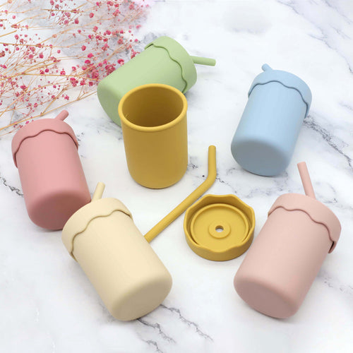 Baby Food Grade Silicone Straw Water Cup Training Leakproof Drop Resis