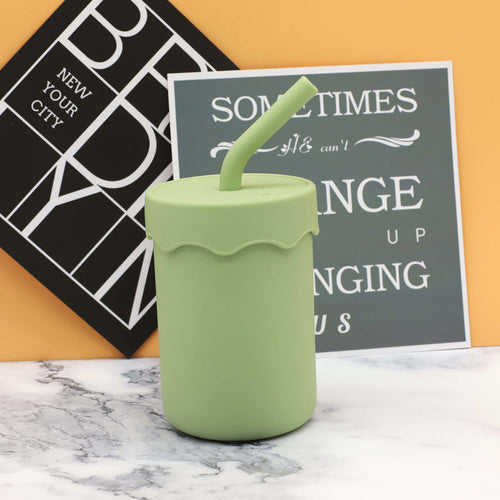 Baby Food Grade Silicone Straw Water Cup Training Leakproof Drop Resis